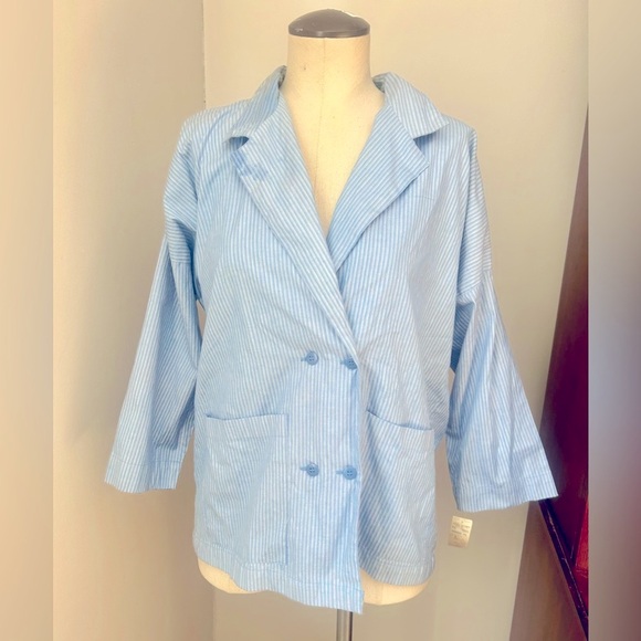 Vintage Double Breasted Blue Pin Striped Cotton Shirt/Blazer - Picture 2 of 9